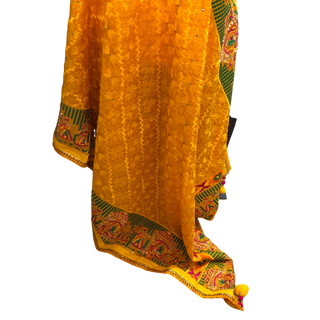 DHOLYEL01 Yellow DHOLI Punjabi Phulkari Dupatta