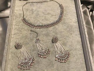 American Diamond Style Necklace Set - Silver