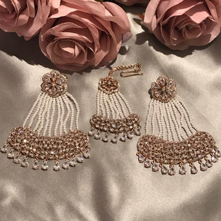 American Diamond Style Statement Earring & Tikka Set - Rose Gold