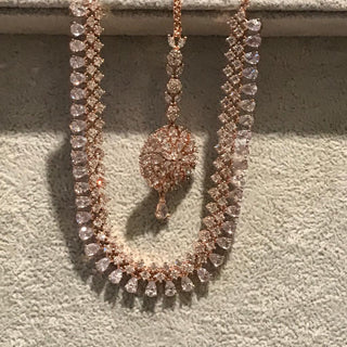 Cubic Zirconia Styled Necklace Set - Rose Gold