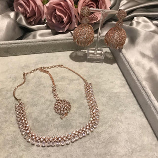 Cubic Zirconia Styled Necklace Set - Rose Gold