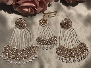 American Diamond Style Statement Earring & Tikka Set - Rose Gold