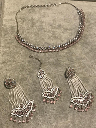 American Diamond Style Necklace Set - Silver