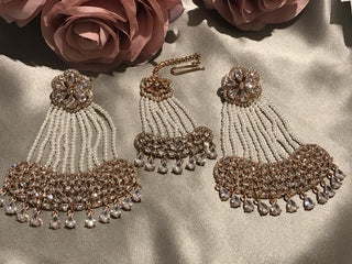 American Diamond Style Statement Earring & Tikka Set - Rose Gold