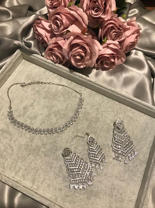 American Diamond Style Necklace Set - Silver