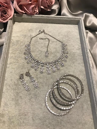 American Diamond Style Necklace Set - Silver