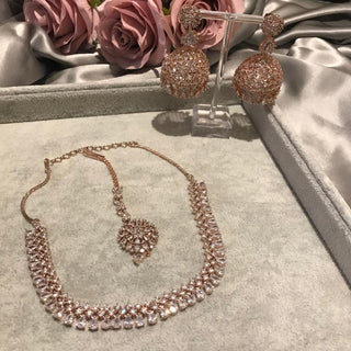 Cubic Zirconia Styled Necklace Set - Rose Gold