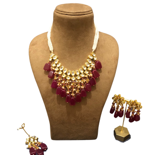 MISHA Kundan Necklace Set (Maroon)