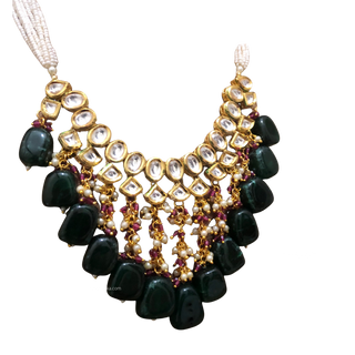 MISHA Kundan Necklace Set (Emerald, Maroon Combo)