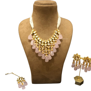 MISHA Kundan Necklace Set (Baby Pink)