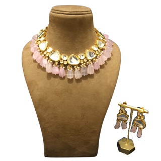 MEEREN Kundan Choker Necklace Set (Baby Pink)