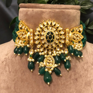 SABRINA Traditional Kundan Necklace Set - Emerald Green