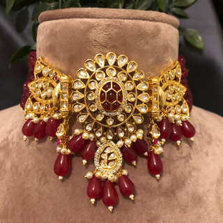 SABRINA Traditional Kundan Necklace Set - Deep Red/Maroon Tone