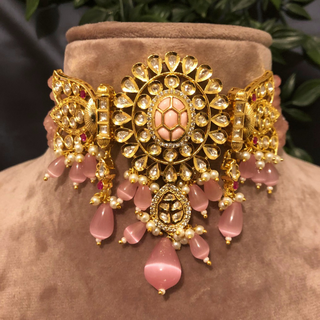 SABRINA Traditional Kundan Necklace Set - Baby Pink