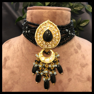 MRINAL Traditional Kundan Necklace Set - Midnight Black (Limited Edition)