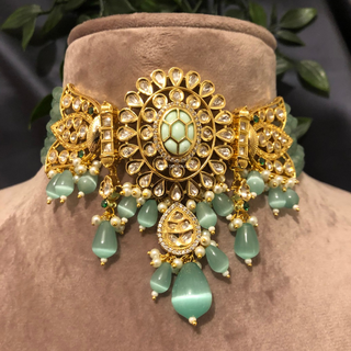 SABRINA Traditional Kundan Necklace Set - Mint