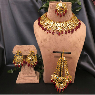 RAHA Traditional Glass Necklace Set - Deep Red/Maroon