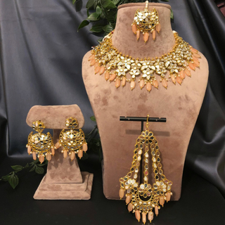 RAHA Traditional Glass Necklace Set - Peach