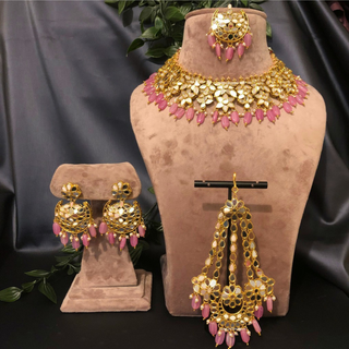 RAHA Traditional Glass Necklace Set - Pink