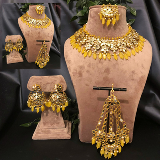 RAHA Traditional Glass Necklace Set - Yellow