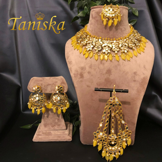 RAHA Traditional Glass Necklace Set - Yellow