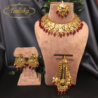 RAHA Traditional Glass Necklace Set - Deep Red/Maroon