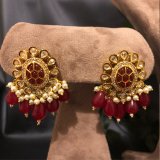 SABRINA Traditional Kundan Necklace Set - Deep Red/Maroon Tone