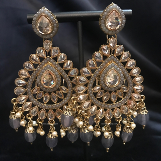 MAHIRA Antique Gold Earring & Tikka Set - Charcoal Grey