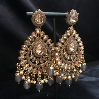 MAHIRA Antique Gold Earring & Tikka Set - Charcoal Grey