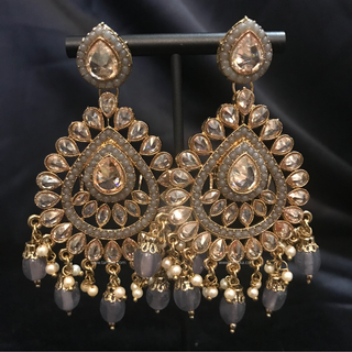 MAHIRA Antique Gold Earring & Tikka Set - Charcoal Grey