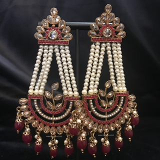 PARINEETA Antique Gold Earring & Tikka Set - Maroon