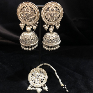 Antique Silver Earring & Tikka Set