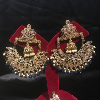 ARIA Navy Antique Gold Earring & Tikka Set