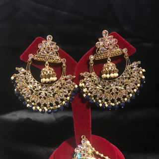 ARIA Navy Antique Gold Earring & Tikka Set