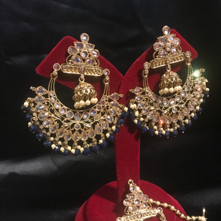 ARIA Navy Antique Gold Earring & Tikka Set