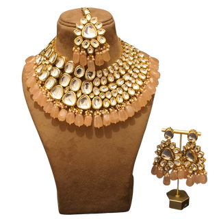 ISHIKA Kundan Necklace Set (Peach)